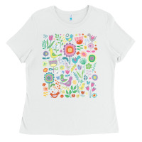 White cute birds t  shirt birds and blooms   cute floral pattern by cecca de Ladies Tee - DesignPulse
