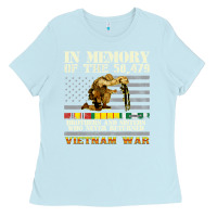 Baby Blue Vietnam War Veterans US Memorial Day In The Memory Of 58479 38 Ladies Tee - PixelWave