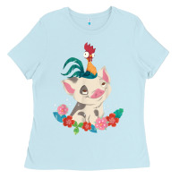 Baby Blue Moana HeiHei Rooster Pua Flowers Graphic Ladies Tee - PixelWave