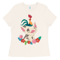 Bone Moana HeiHei Rooster Pua Flowers Graphic Ladies Tee - PixelWave