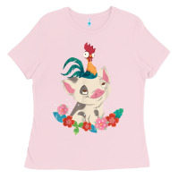 Bubblegum Pink Moana HeiHei Rooster Pua Flowers Graphic Ladies Tee - PixelWave