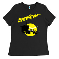 Black baywatch lifeguard tower sunset   baywatch Ladies Tee - PixelWave