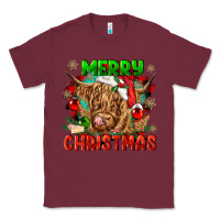 Burgundy merry christmas cow Classic Tee - CowGirlArtShop