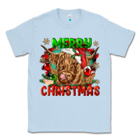Dusty Blue merry christmas cow Classic Tee - CowGirlArtShop