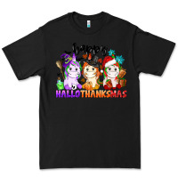 Black happy hallothanksmas unicorn Premium Tee - CowGirlArtShop
