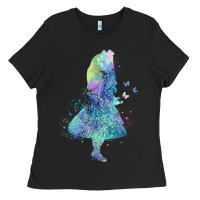 Black watercolor splatter alice in wonderland t shirt design Ladies Tee - PixelWave