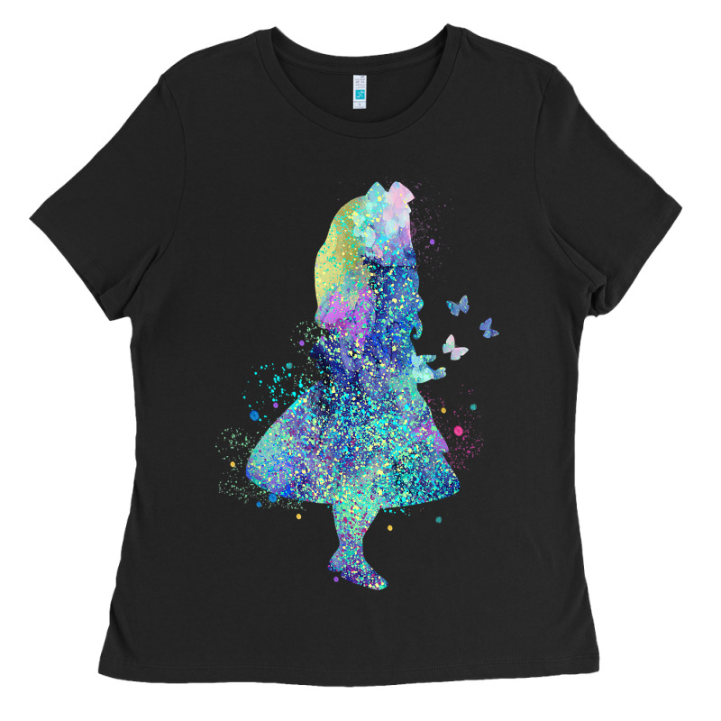 Watercolor Splatter Alice In Wonderland T Shirt Design Ladies Tee by PixelWave | Teevron
