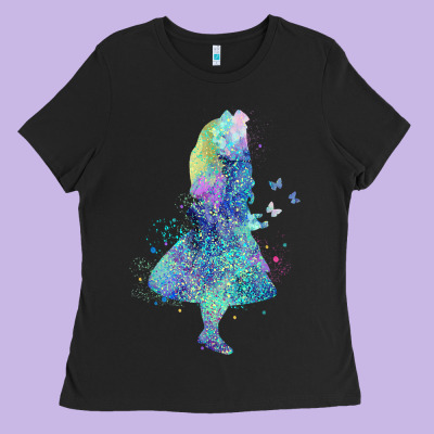 Watercolor Splatter Alice In Wonderland T Shirt Design Ladies Tee Designed By Pixelwave