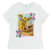 White St Michael the Archangel - Protector Catholic Church Angel Ladies Tee - PixelWave