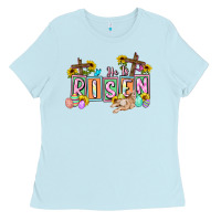 Baby Blue He is risen Easter  Easter Day Ladies Tee - CowGirlArtShop