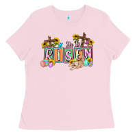 Bubblegum Pink He is risen Easter  Easter Day Ladies Tee - CowGirlArtShop