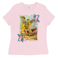 Bubblegum Pink St Michael the Archangel - Protector Catholic Church Angel Ladies Tee - PixelWave