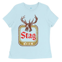 Baby Blue Vintage Stag Beer, distressed Ladies Tee - Craftify