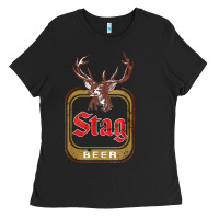 Black Vintage Stag Beer, distressed Ladies Tee - Craftify