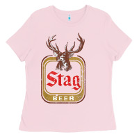 Bubblegum Pink Vintage Stag Beer, distressed Ladies Tee - Craftify