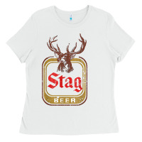 White Vintage Stag Beer, distressed Ladies Tee - Craftify