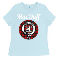 Baby Blue MacDuff Clan Scottish Name Coat Of Arms Tartan Ladies Tee - Craftify