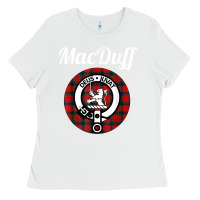 White MacDuff Clan Scottish Name Coat Of Arms Tartan Ladies Tee - Craftify