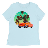 Baby Blue karmann ghia sunset palm love quote Ladies Tee - Craftify