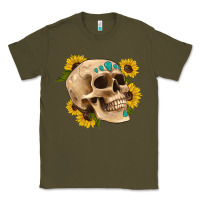 Army Green skull flowers and gemstone Classic Tee - Artiststas