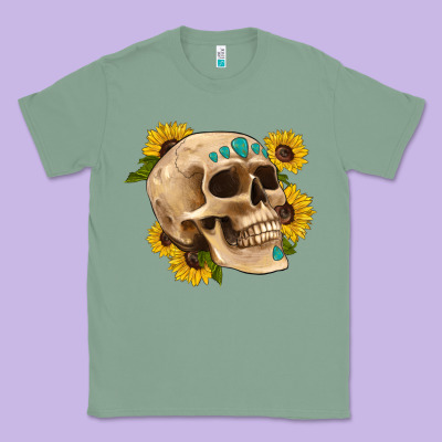 Skull Flowers And Gemstone Classic Tee Designed By Artiststas