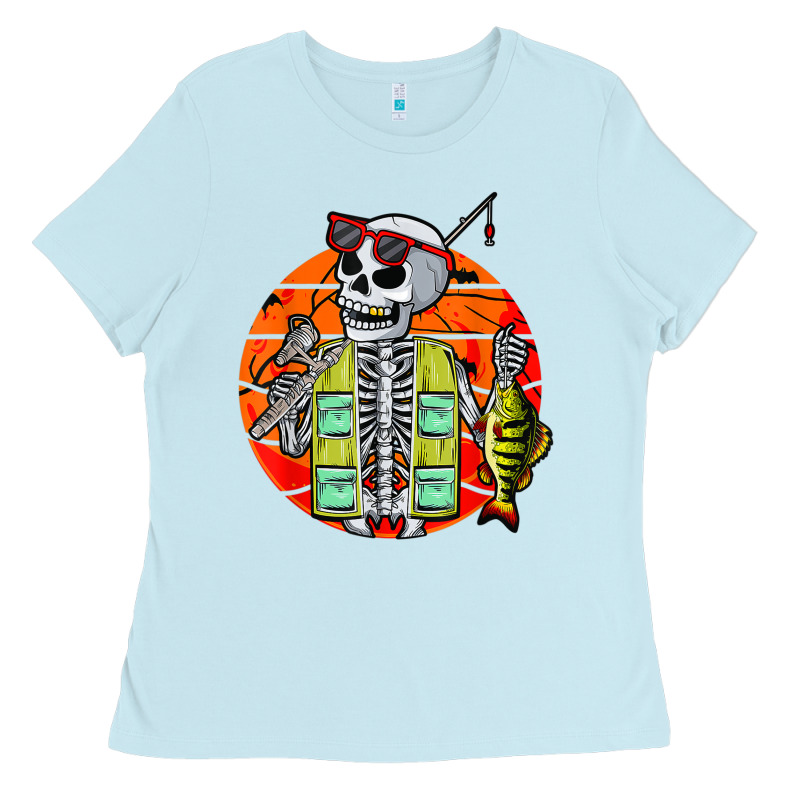 Skeleton Fishing Lover Moon Halloween Costume Fish Ladies Tee by Craftify | Teevron