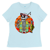 Baby Blue skeleton fishing lover moon halloween costume fish Ladies Tee - Craftify