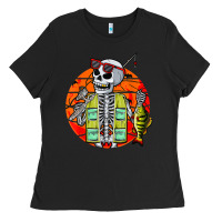 Black skeleton fishing lover moon halloween costume fish Ladies Tee - Craftify
