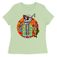 Matcha skeleton fishing lover moon halloween costume fish Ladies Tee - Craftify