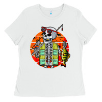 White skeleton fishing lover moon halloween costume fish Ladies Tee - Craftify