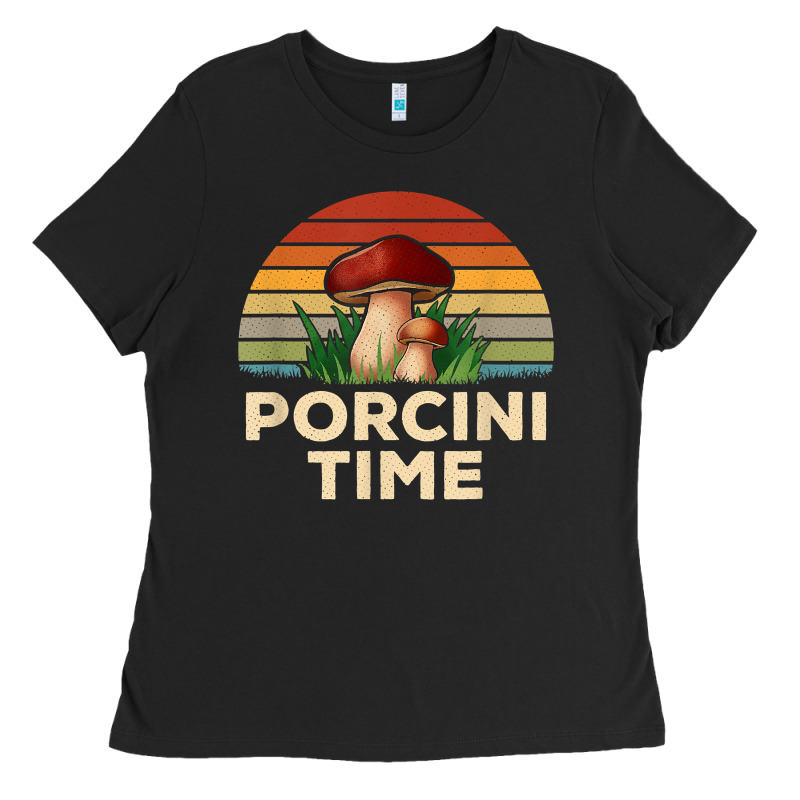 Vintage Sunset Porcini Mushroom Hunting Boletus Edulis T Shirt Ladies Tee by Craftify | Teevron