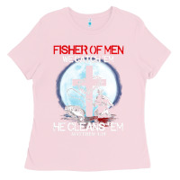 Bubblegum Pink fisher of men we catch  em he cleans  em matthew 4 19 Ladies Tee - Craftify
