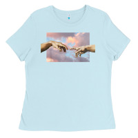 Baby Blue creation of adam hands aesthetic t shirt Ladies Tee - InspiraDesign