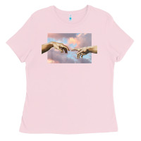 Bubblegum Pink creation of adam hands aesthetic t shirt Ladies Tee - InspiraDesign