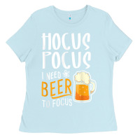 Baby Blue Hocus Pocus I Need Beer To Focus Funny Halloween Witch 1 Ladies Tee - InspiraDesign