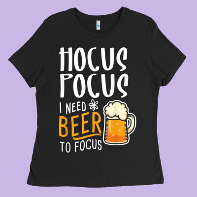 Hocus Pocus I Need Beer To Focus Funny Halloween Witch 1 Ladies Tee Designed By Inspiradesign