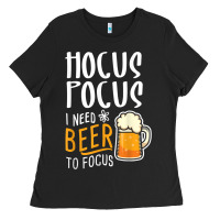 Black Hocus Pocus I Need Beer To Focus Funny Halloween Witch 1 Ladies Tee - InspiraDesign