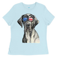 Baby Blue great dane sunglasses american usa flag 4th of july fourth t shirt Ladies Tee - InspiraDesign