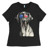 Black great dane sunglasses american usa flag 4th of july fourth t shirt Ladies Tee - InspiraDesign