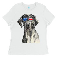 White great dane sunglasses american usa flag 4th of july fourth t shirt Ladies Tee - InspiraDesign