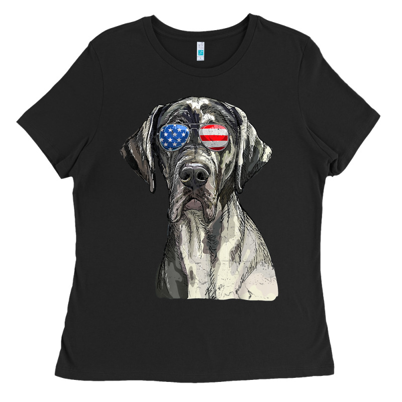 Great Dane Sunglasses American Usa Flag 4th Of July Fourth T Shirt Ladies Tee by InspiraDesign | Teevron