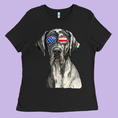 Great Dane Sunglasses American Usa Flag 4th Of July Fourth T Shirt Ladies Tee Designed By Inspiradesign