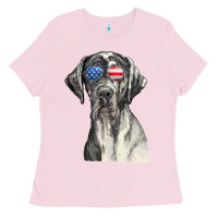 Bubblegum Pink great dane sunglasses american usa flag 4th of july fourth t shirt Ladies Tee - InspiraDesign