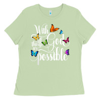 Matcha With God All Things Are Possible  Religious Butterfly Art Ladies Tee - InspiraDesign