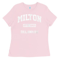 Bubblegum Pink milton delaware de vintage state athletic style t shirt Ladies Tee - InspiraDesign