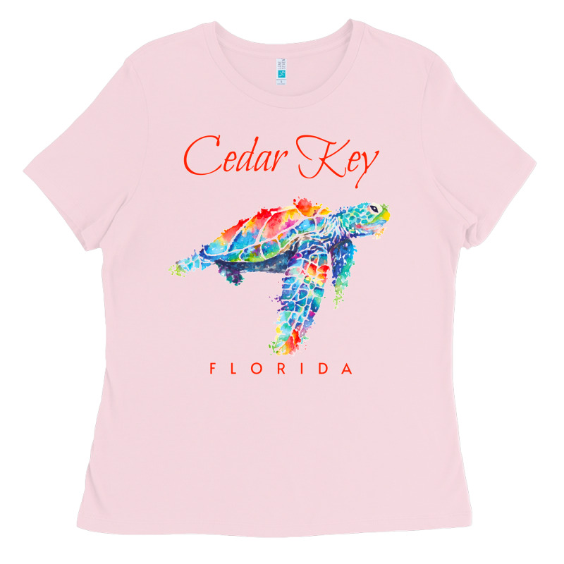 Cedar Key Florida Watercolor Sea Turtle Sweatshirt Ladies Tee by InspiraDesign | Teevron