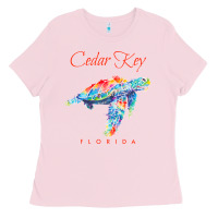 Bubblegum Pink Cedar Key Florida Watercolor Sea Turtle Sweatshirt Ladies Tee - InspiraDesign