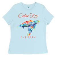Baby Blue Cedar Key Florida Watercolor Sea Turtle Sweatshirt Ladies Tee - InspiraDesign