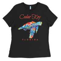 Black Cedar Key Florida Watercolor Sea Turtle Sweatshirt Ladies Tee - InspiraDesign