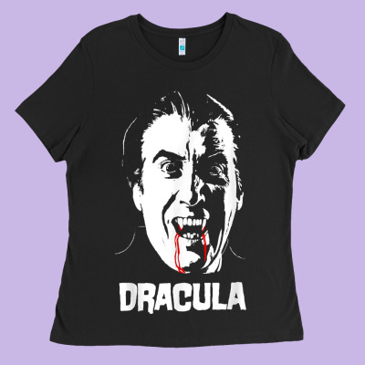 Dracula Vampire Classic Horror Flick White T Shirt Ladies Tee Designed By Inspiradesign